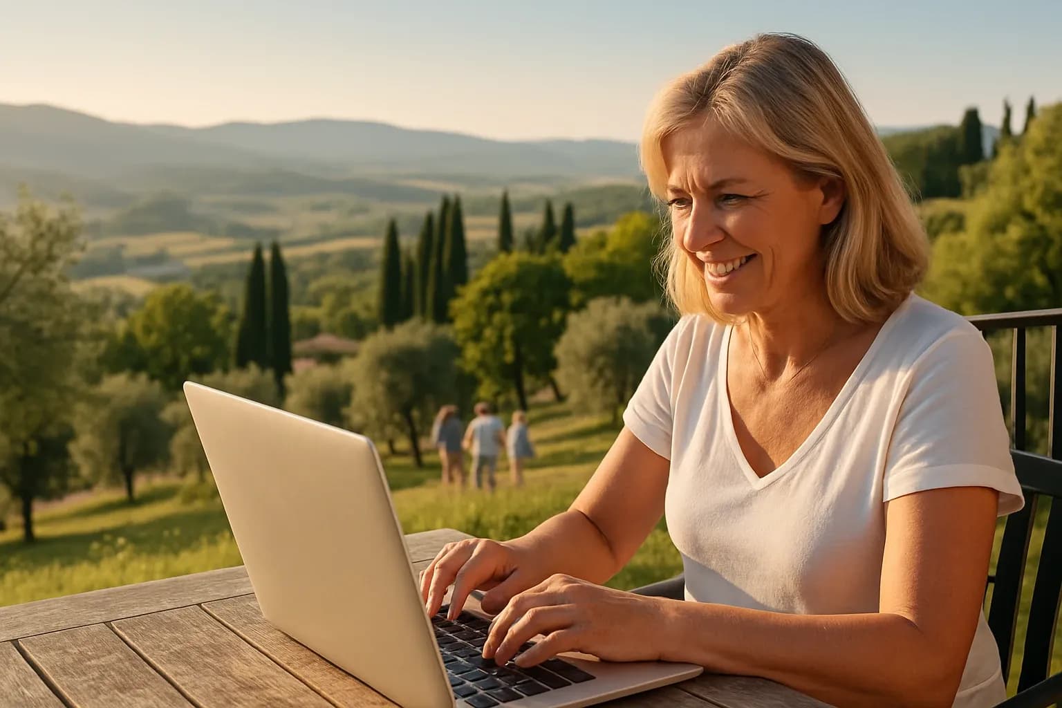 woman with a laptop in Italy